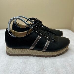 BKS Lanza Sneakers Womens 10 Black Casual Lace Up Faux Leather Made In Brazil